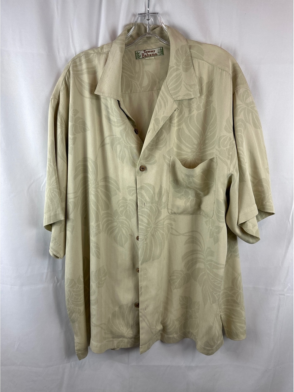 Tommy Bahama Men's Large Silk Hawaiian Shirt Beige Floral
